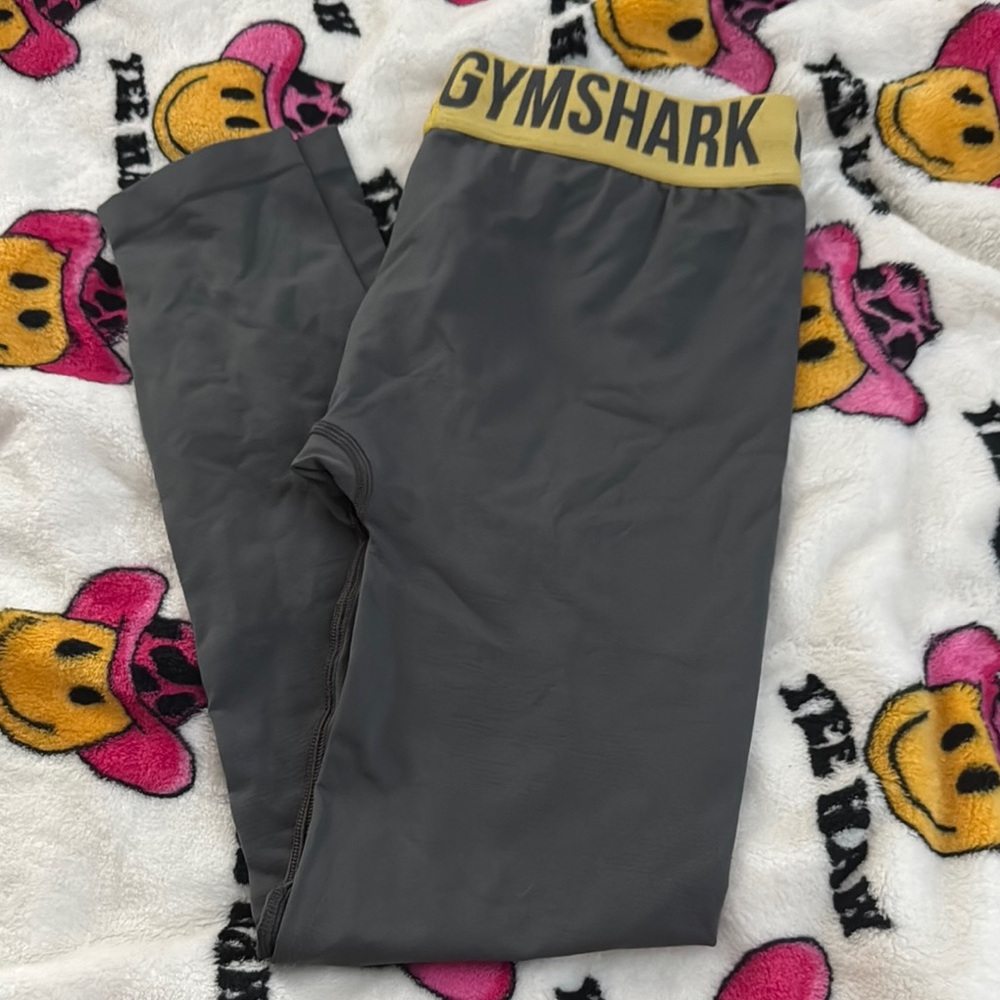 Gymshark Charcoal Leggings with Gold Waistband